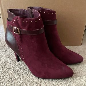 Leather and Velvet Maroon Ankle Boots
